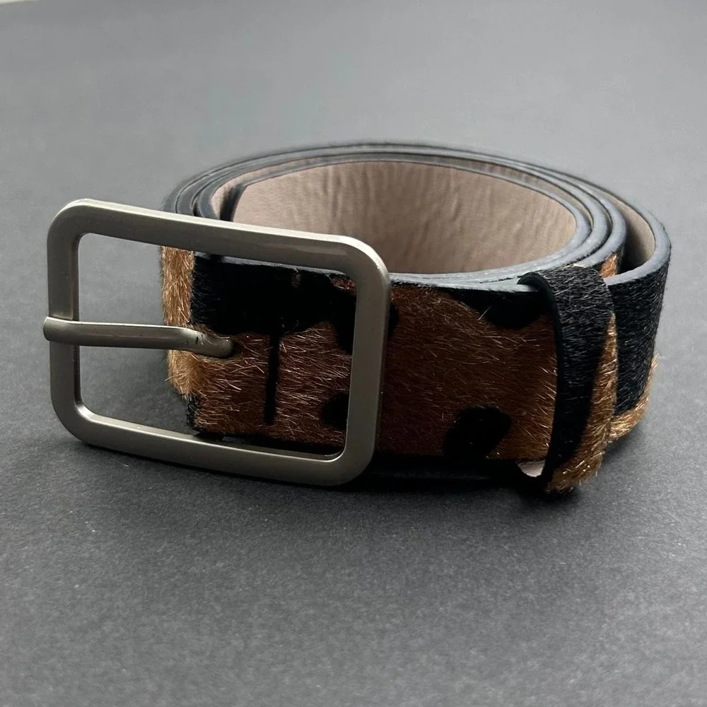 Vintage style cow fur belt american western boho black and brown